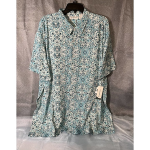 New with Tags CUBAVERA Blue White 100% Viscose Short Sleeve Shirt Size 2XL
